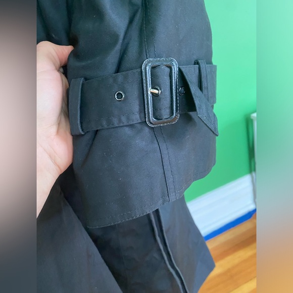 Vintage 80s A Trigere Coat trench black grey wool layered coat high collar - Picture 4 of 16